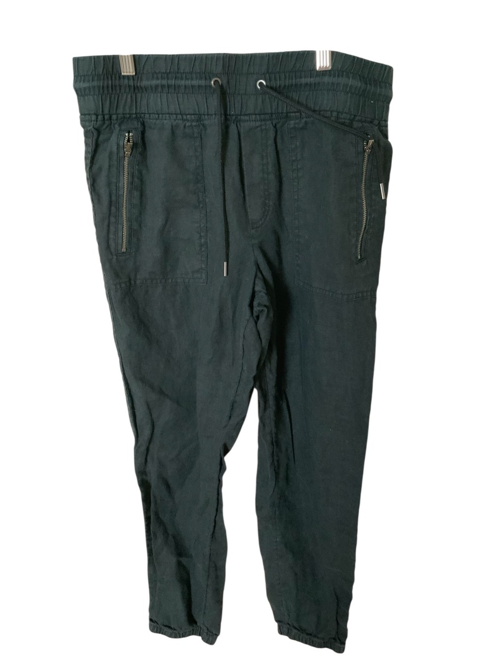 Athleta Linen Black Drawstring Joggers with Zip Pockets Size 8